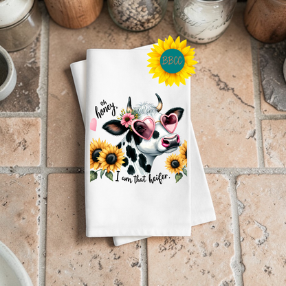 Sunflower Sass Heifer Cow Tea Towel