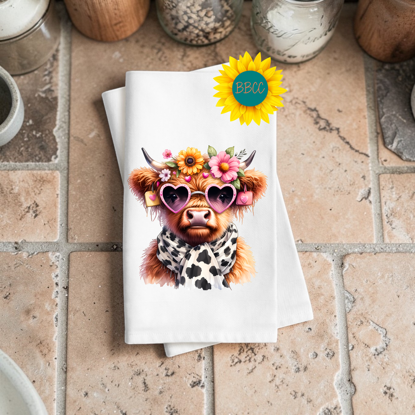 Sassy Cow with Sunglasses Tea Towel