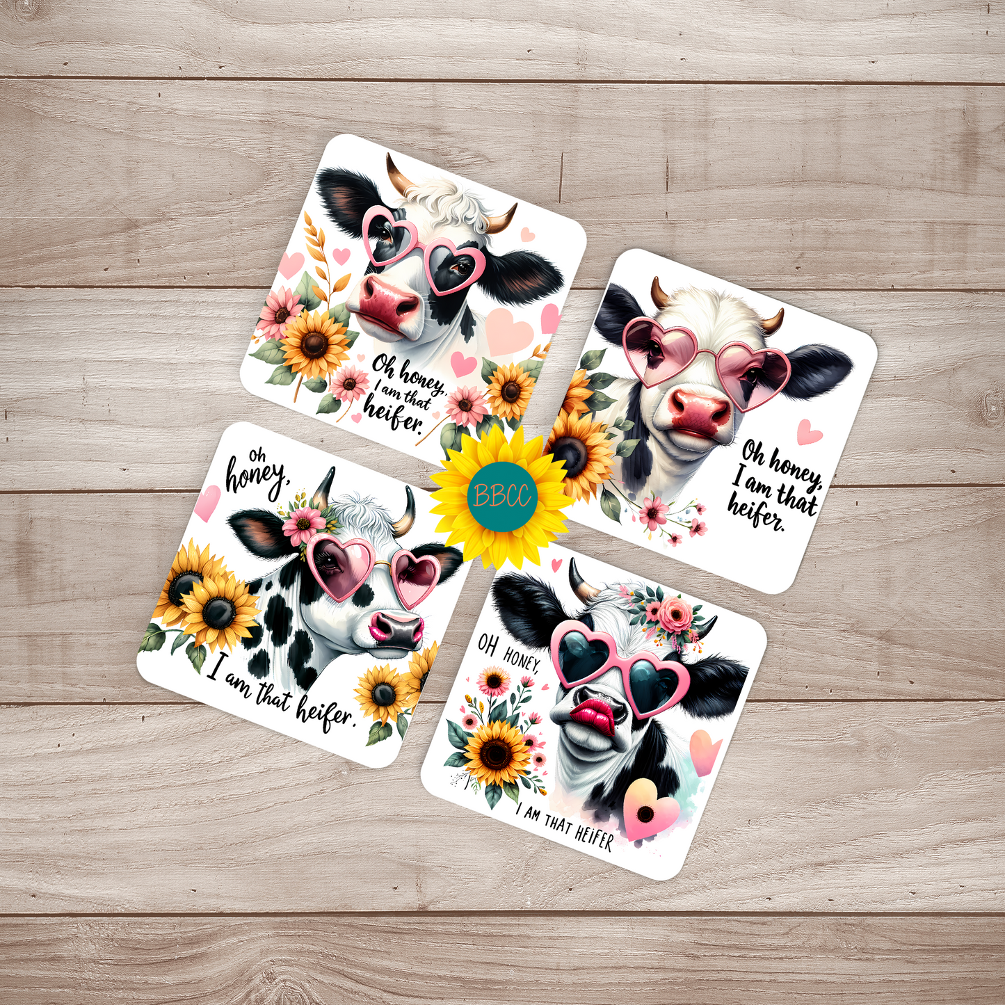 Dairy Cow Floral Sunglasses Square Coasters
