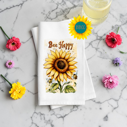 Bee Happy Sunflower Tea Towel