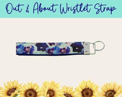 Pansy Meadow Dark Blue Out & About Wristlet Strap | Handmade Fabric Wristlet