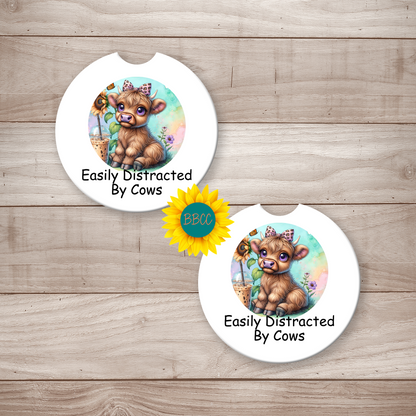 Easily Distracted By Cows Car Coasters
