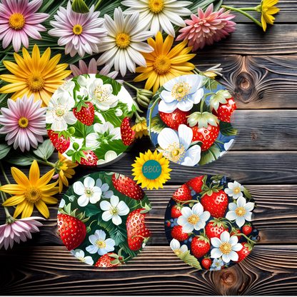 Strawberry Blossom Car Coasters Set of 4