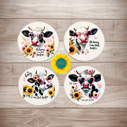Dairy Cow Floral Round Coasters