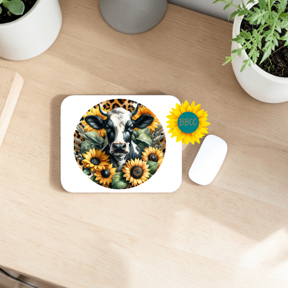 Sunflower Cow Circle Design Mouse Pad