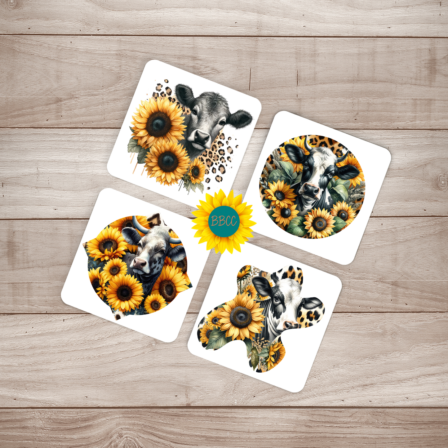 Dairy Cow Sunflower Square Coasters