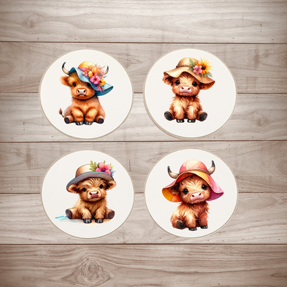 Highland Cow Summer Round Coasters