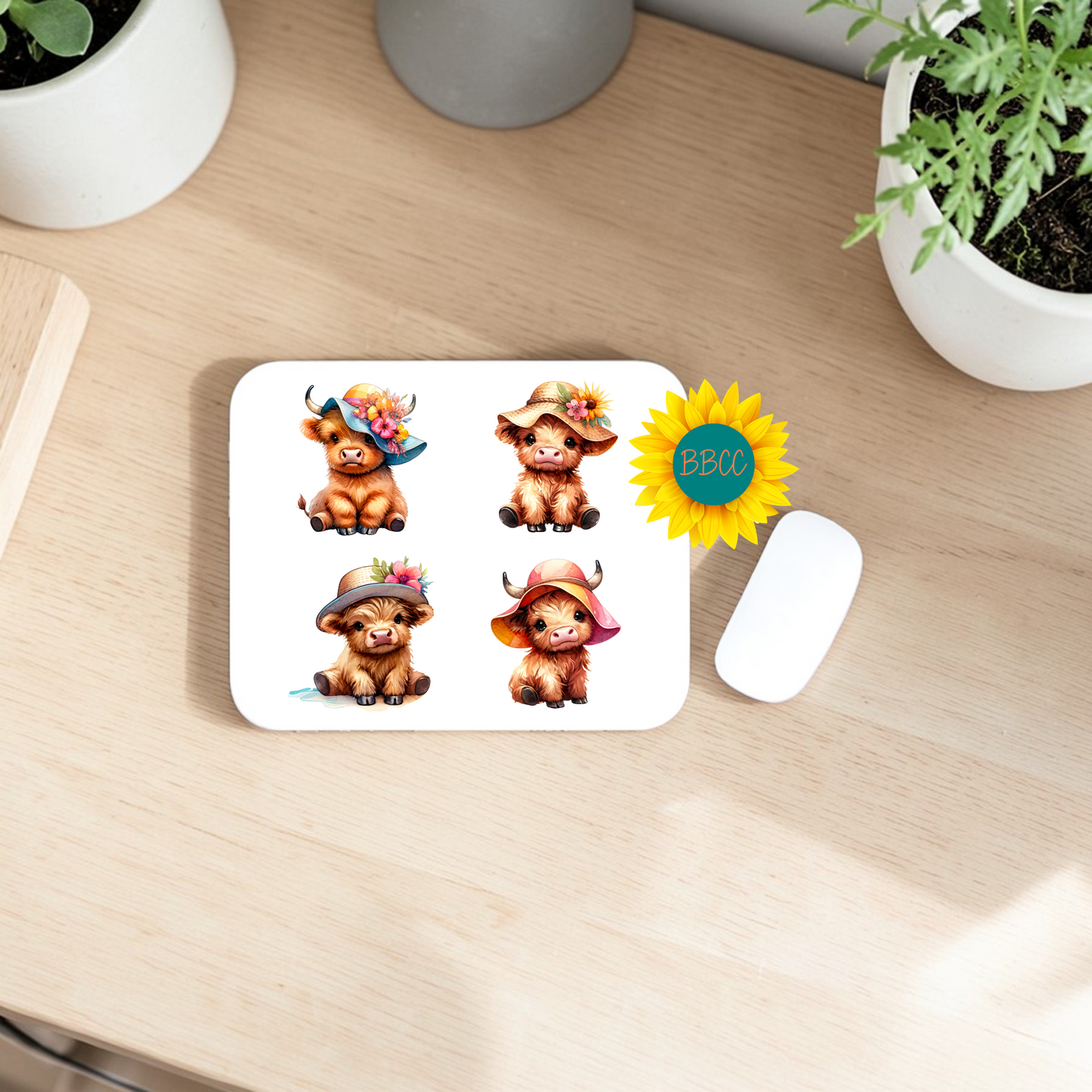 Cute Cow Summer Hats Collection Mouse Pad