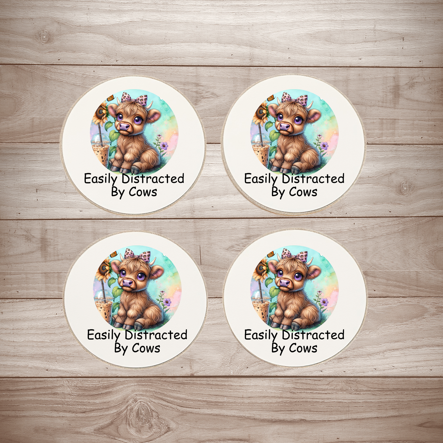 Cow Coaster Set Easily Distracted By Cows Round Coasters