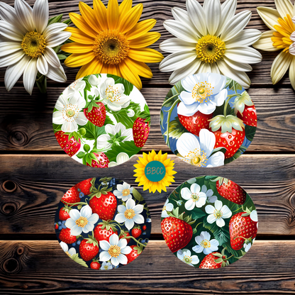 Strawberry Blossom Summer Round Coasters