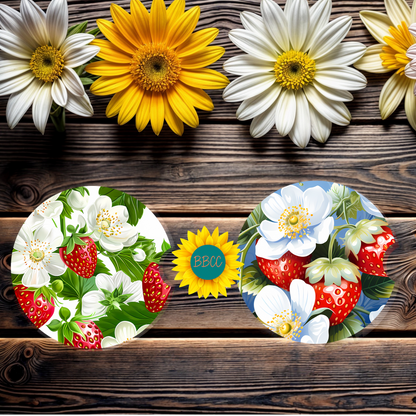 Strawberry Floral Car Coasters Set of 2