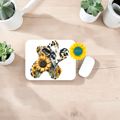 Sunflower Cow Cutout Style Mouse Pad