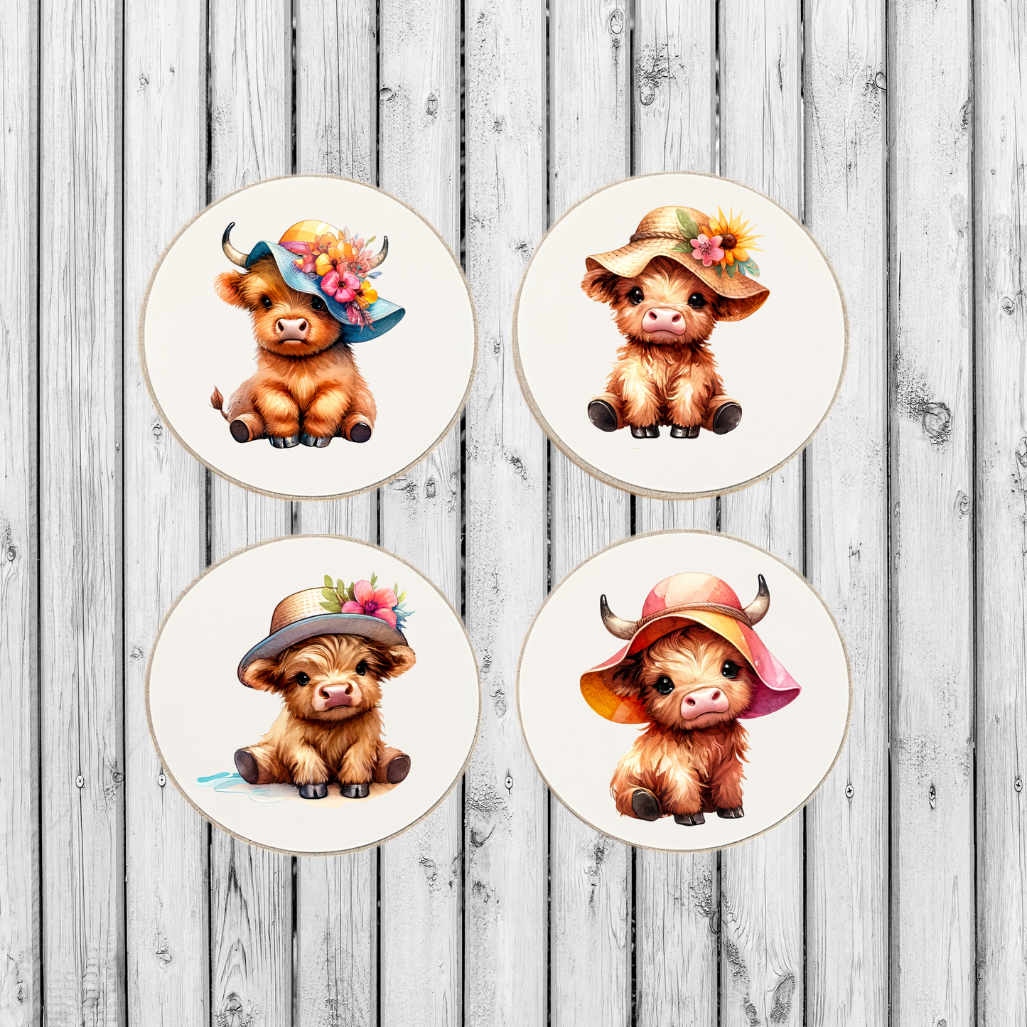 Highland Cow Summer Round Coasters