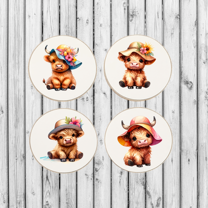 Highland Cow Summer Round Coasters