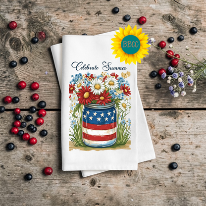 Celebrate Summer Patriotic Floral Tea Towel