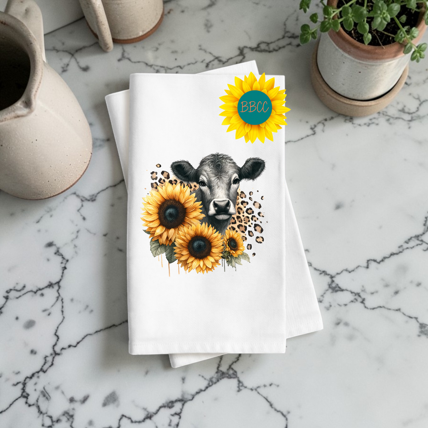 Sunflower Cow Kitchen Tea Towel