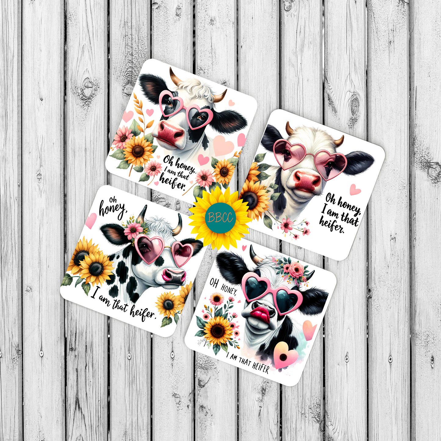 Dairy Cow Floral Sunglasses Square Coasters