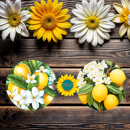 Lemon Blossom Car Coasters Set of 2