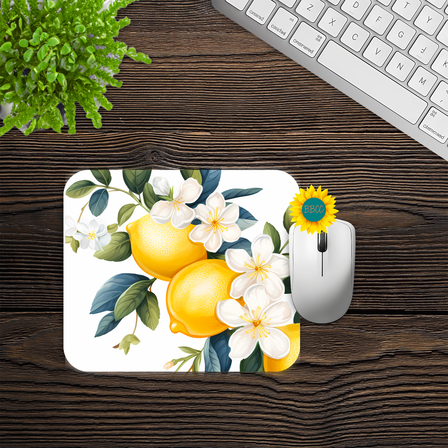 Lemon Blossom Floral Mouse Pad