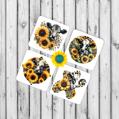 Dairy Cow Sunflower Square Coasters