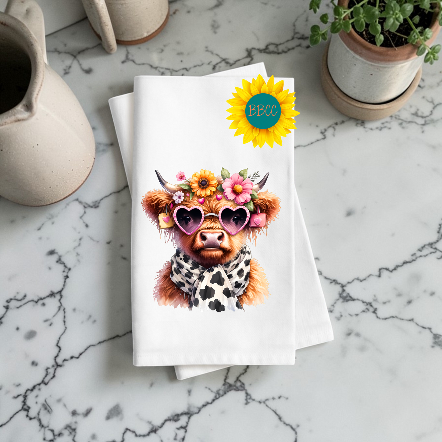 Sassy Cow with Sunglasses Tea Towel