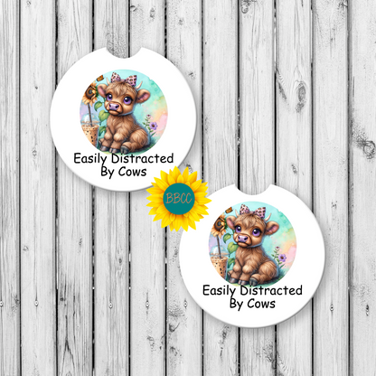 Easily Distracted By Cows Car Coasters
