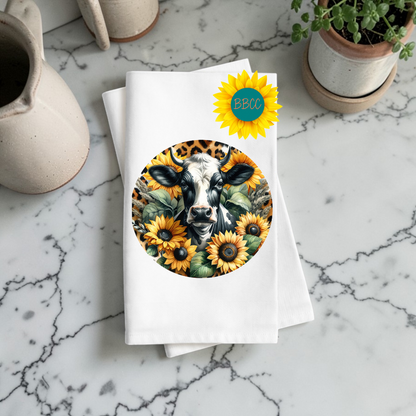 Sunflower Cow Circle Kitchen Tea Towel