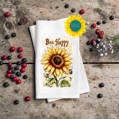 Bee Happy Sunflower Tea Towel
