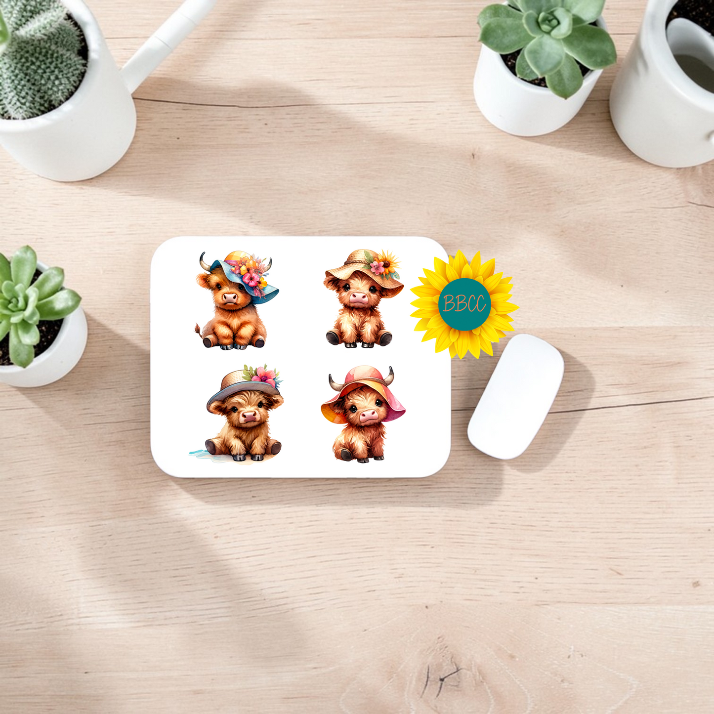 Cute Cow Summer Hats Collection Mouse Pad