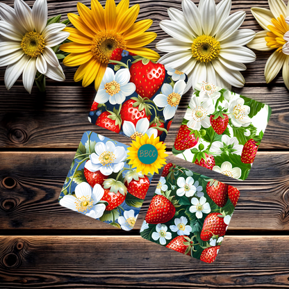 Strawberry Blossom Summer Square Coasters