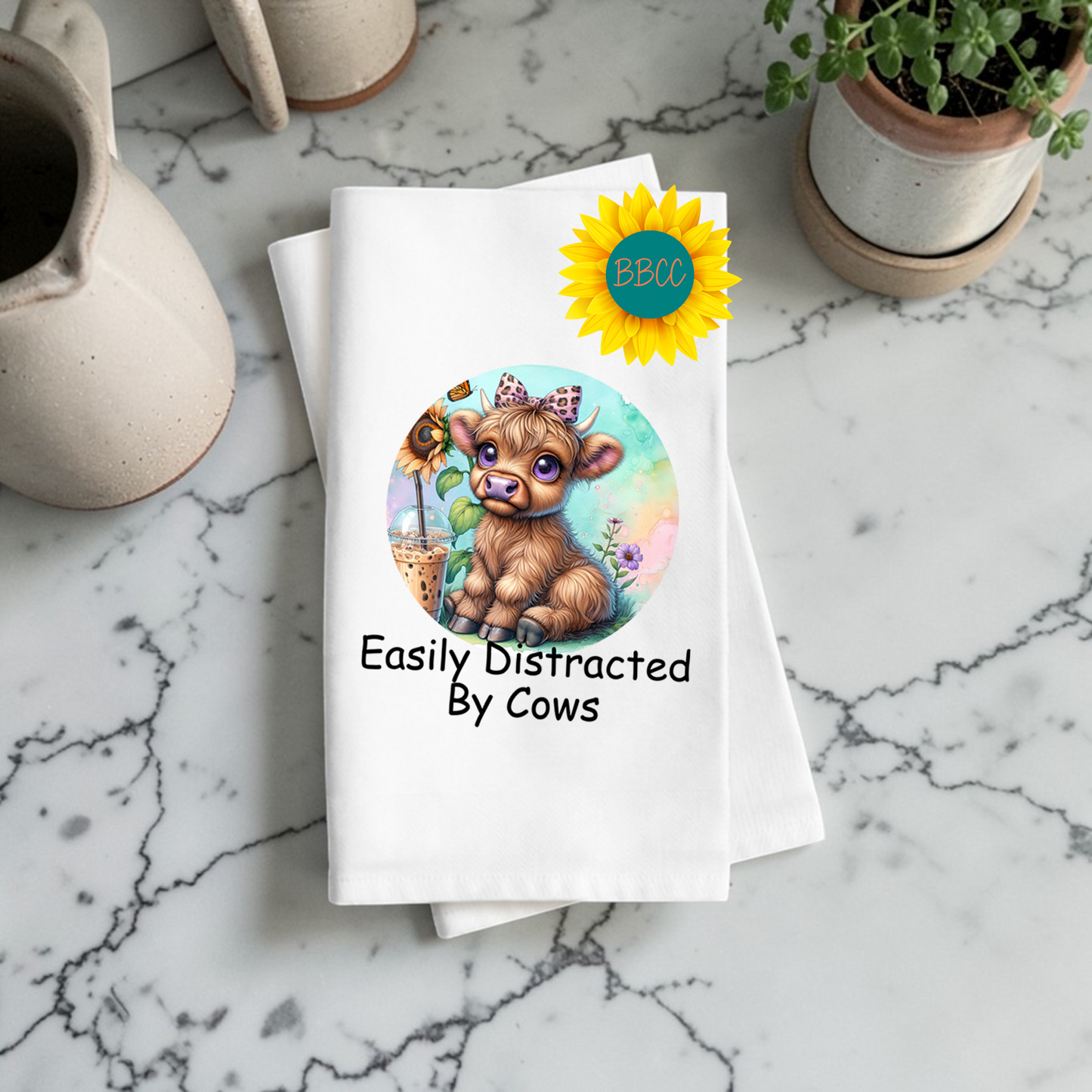 Easily Distracted by Cows Tea Towel