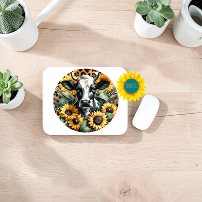 Sunflower Cow Circle Design Mouse Pad