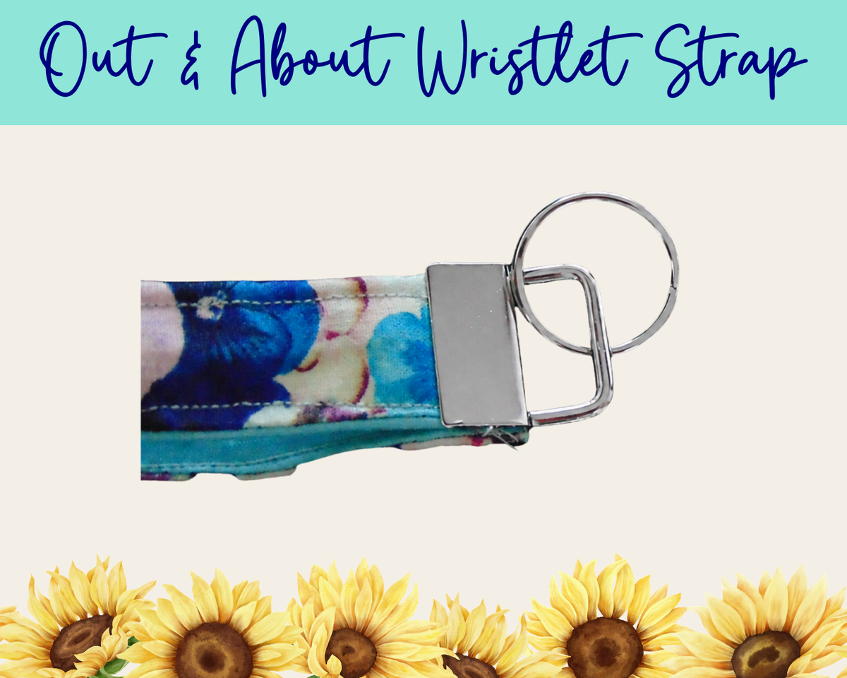Pansy Meadow  Light Blue Out & About Wristlet Strap | Handmade Fabric Wristlet