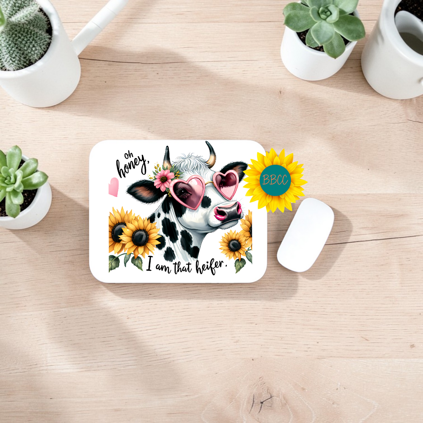 Oh Honey I Am That Heifer Floral Cow Mouse Pad