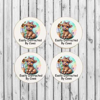 Cow Coaster Set Easily Distracted By Cows Round Coasters