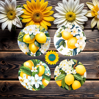 Lemon Orchard Round Coasters Set of 4
