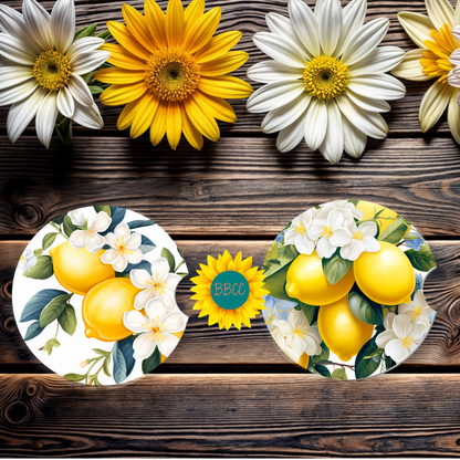 Lemon Floral Car Coasters Set of 2