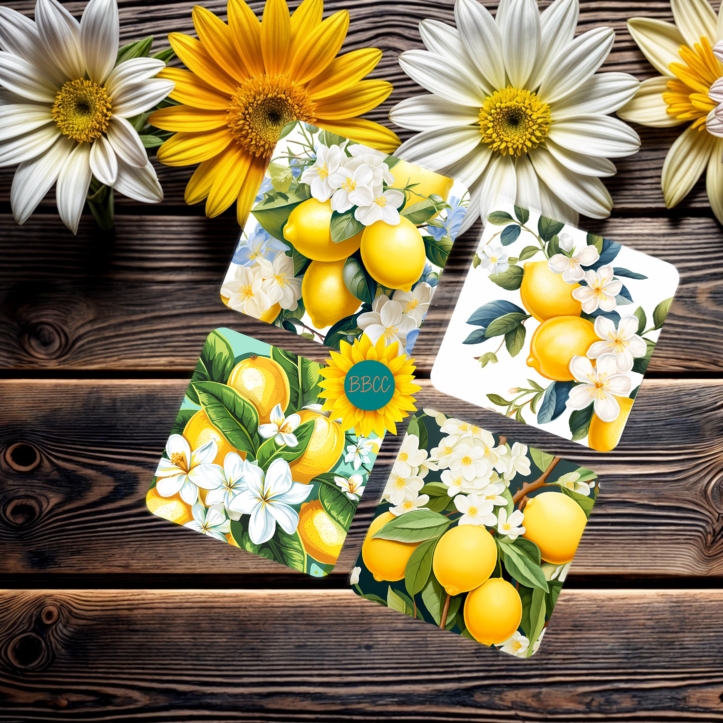 Lemon Blossom Summer Square Coasters