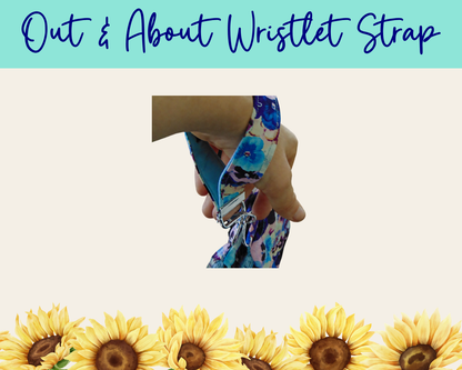 Pansy Meadow  Light Blue Out & About Wristlet Strap | Handmade Fabric Wristlet