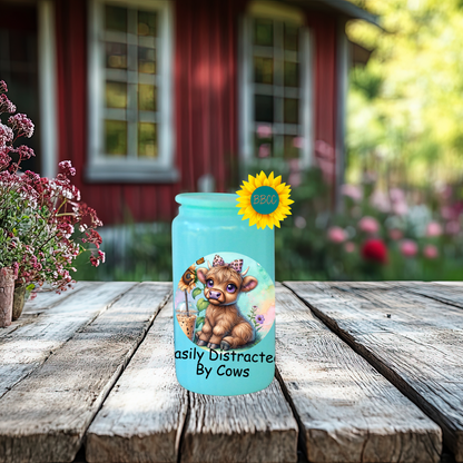 16oz Glass Tumbler – Easily Distracted by Cows