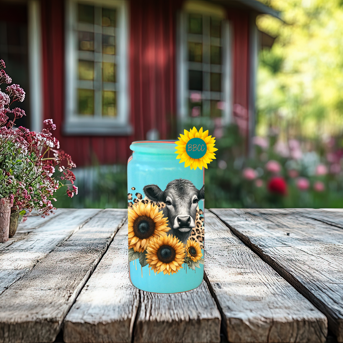 16oz Sunflower Cow Glass Tumbler