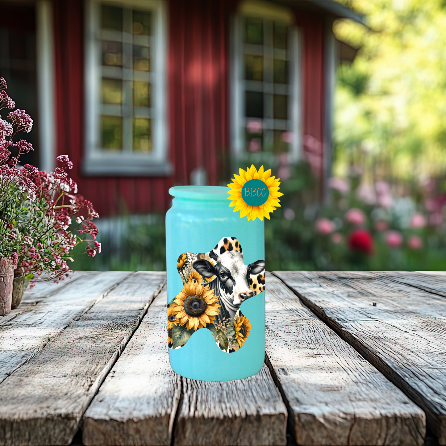 16oz Sunflower Cow Cutout Glass Tumbler