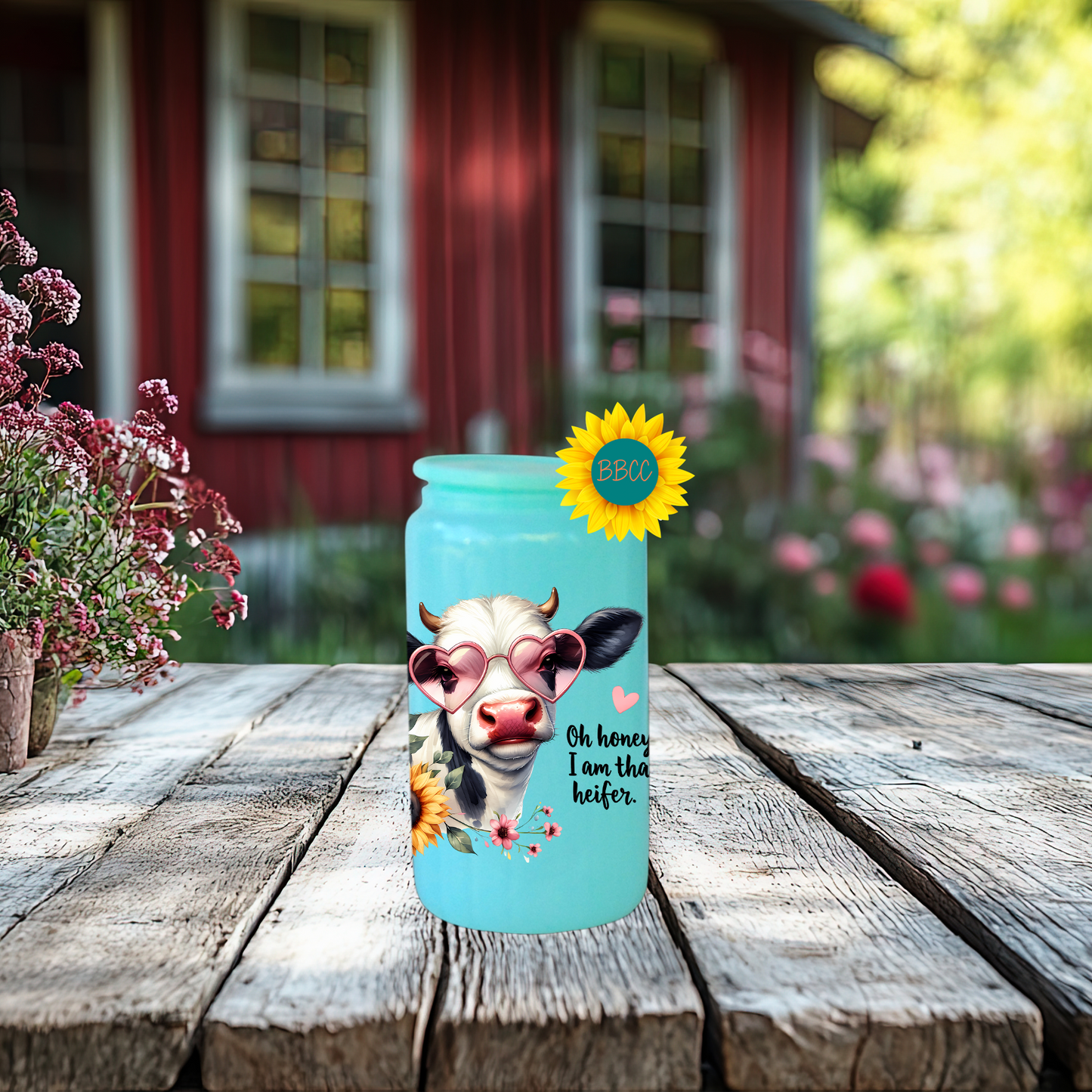 16oz Glass Tumbler – That Heifer Cow with Heart Glasses