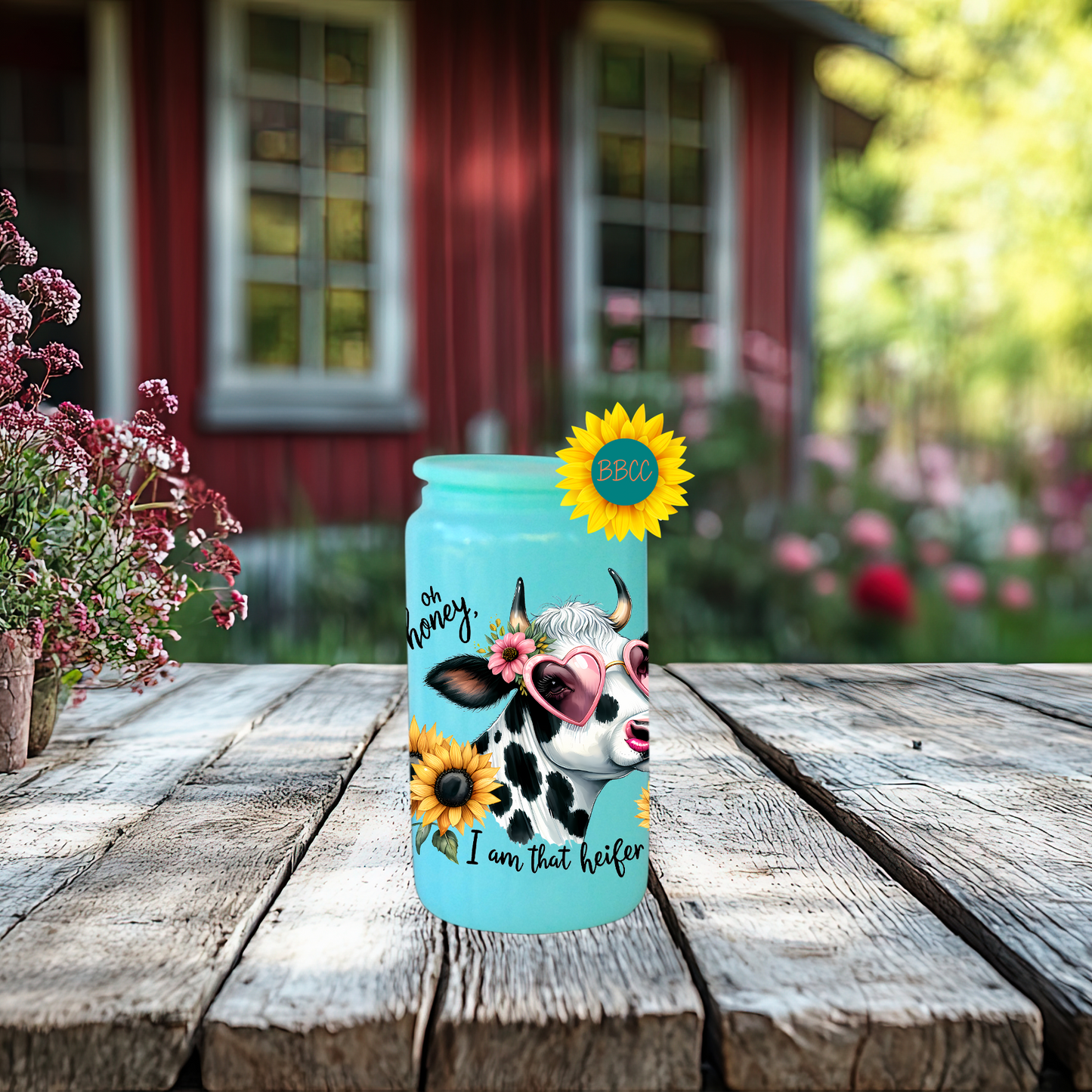 16oz Glass Tumbler – Sassy Cow Oh Honey That Heifer Design