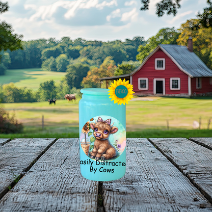 16oz Glass Tumbler – Easily Distracted by Cows