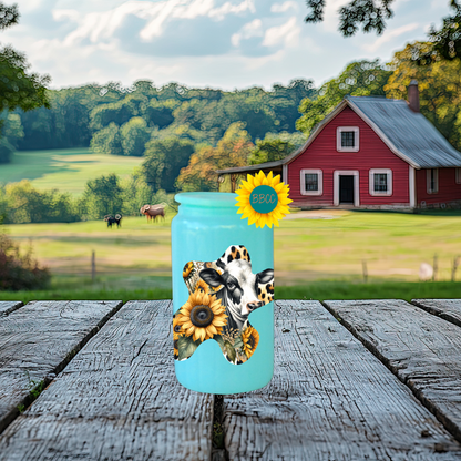 16oz Sunflower Cow Cutout Glass Tumbler
