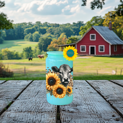 16oz Sunflower Cow Glass Tumbler