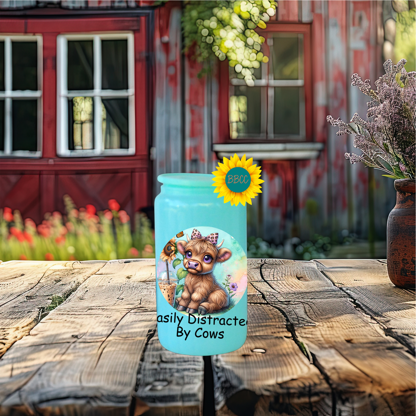 16oz Glass Tumbler – Easily Distracted by Cows