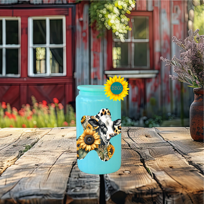 16oz Sunflower Cow Cutout Glass Tumbler