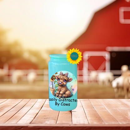 16oz Glass Tumbler – Easily Distracted by Cows